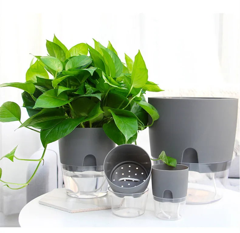 Lazy Flower Pots Self Watering Plastic Flower Pots Absorbent Cotton Rope Nursery Plant Pots For Flowers Succulent Plants Indoor