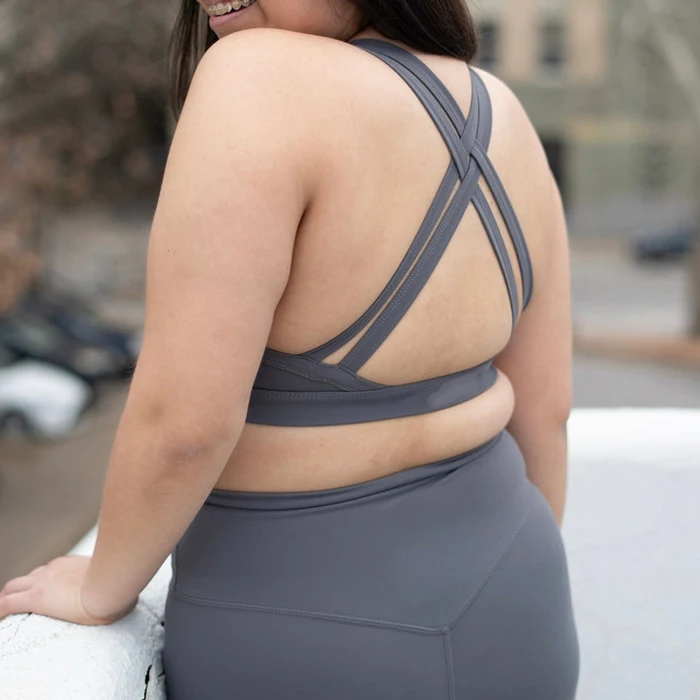 220gsm Women Plus Size Yoga Active Crossover Back Sports Bra Top And High Rise No Front Seam Leggings Two Piece Set