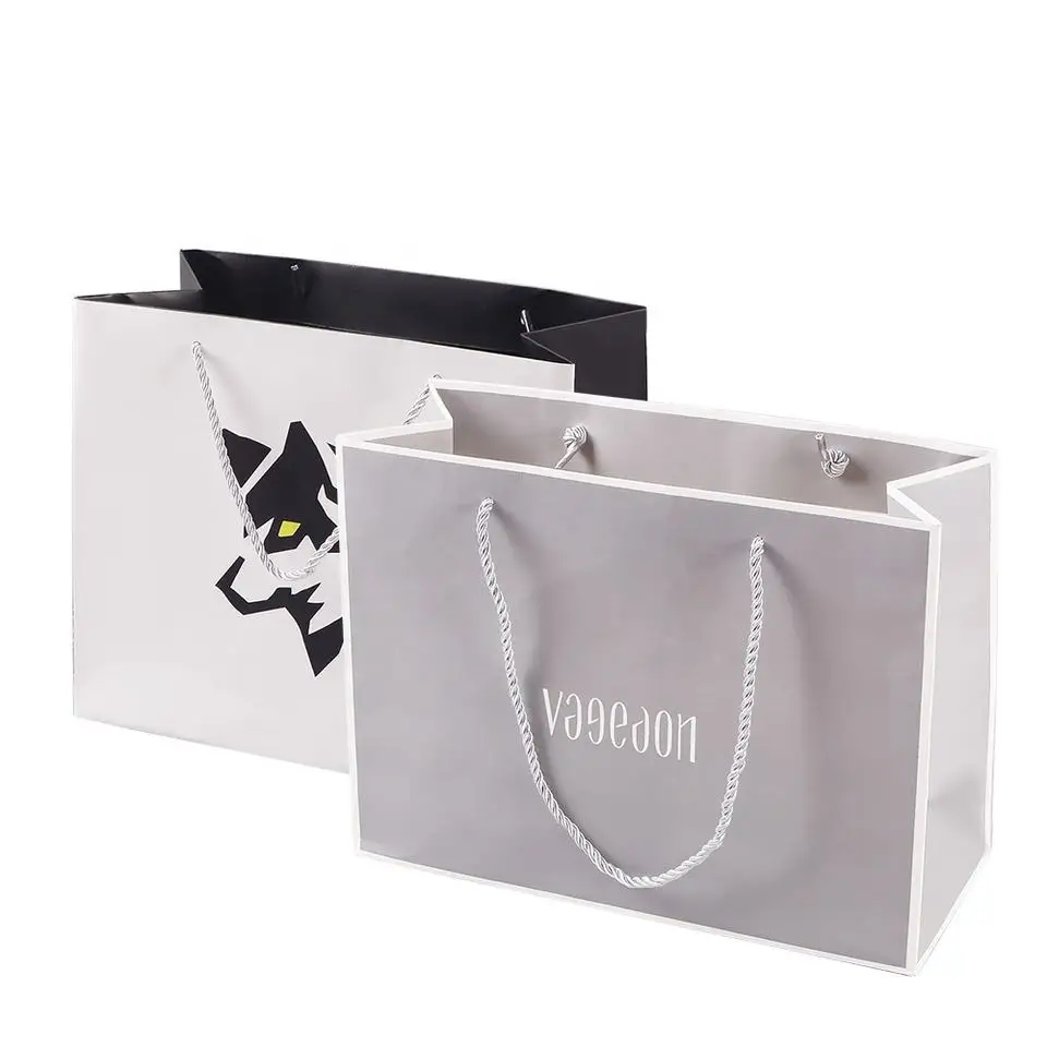 Custom luxury black white brown kraft Gift Shopping clothing Paper Bags with your own logo for jewelry bag