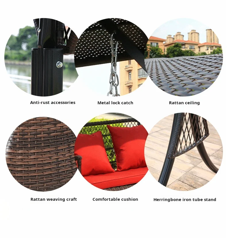 Hot sale Outdoor Leisure Metal Frame Rattan Chair 3 Person House Patio Swing Chairs With Awning