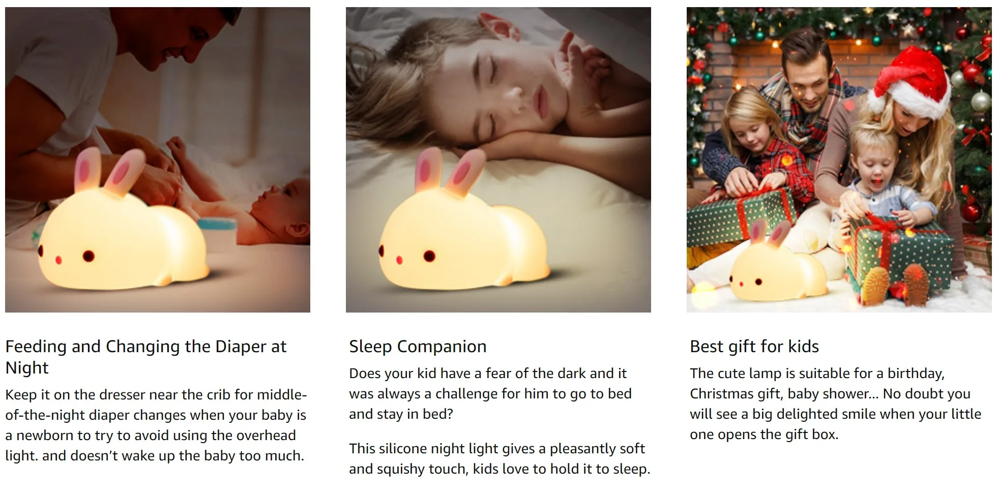 Colorful Rabbit LED Night Light Silicone Cartoon USB Charging New Year Gift RGB Multicolor Touch Sensor For Baby Bedside Lamp