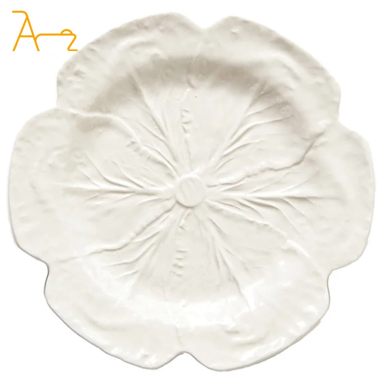 Factory wholesale white cabbage design ceramic tableware with embossed for wedding in high-end restaurant