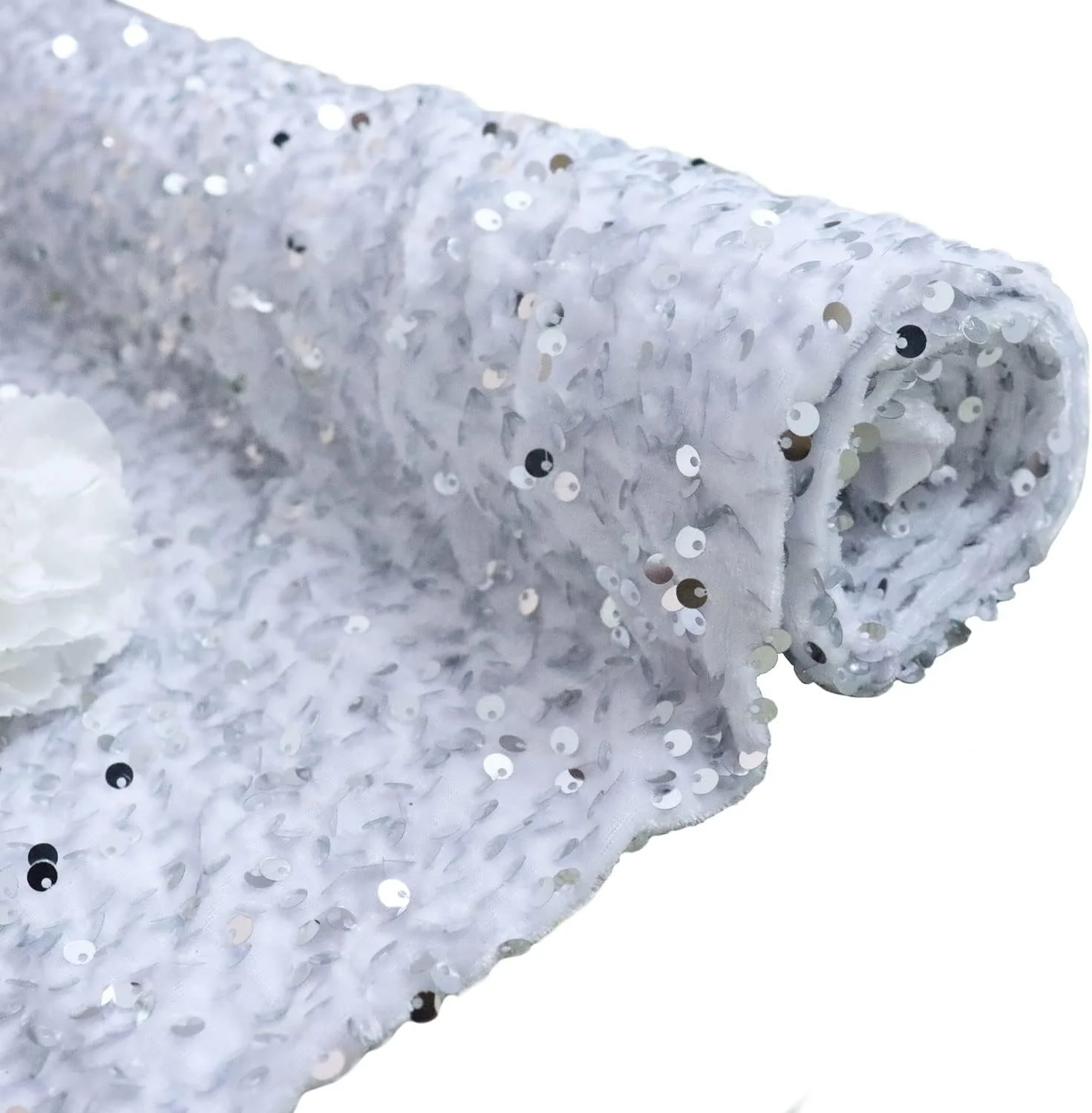 RTS Stock Shiny Sparkling Glitter White Sequins Lace Fabric Stretch Payette Sequin Velvet Fabric For Fashion Dress By the Yard