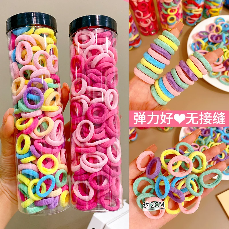 Wholesale of 100 cans Korean sweet girl hair rings, colored nylon high elastic headbands, seamless rubber band headwear