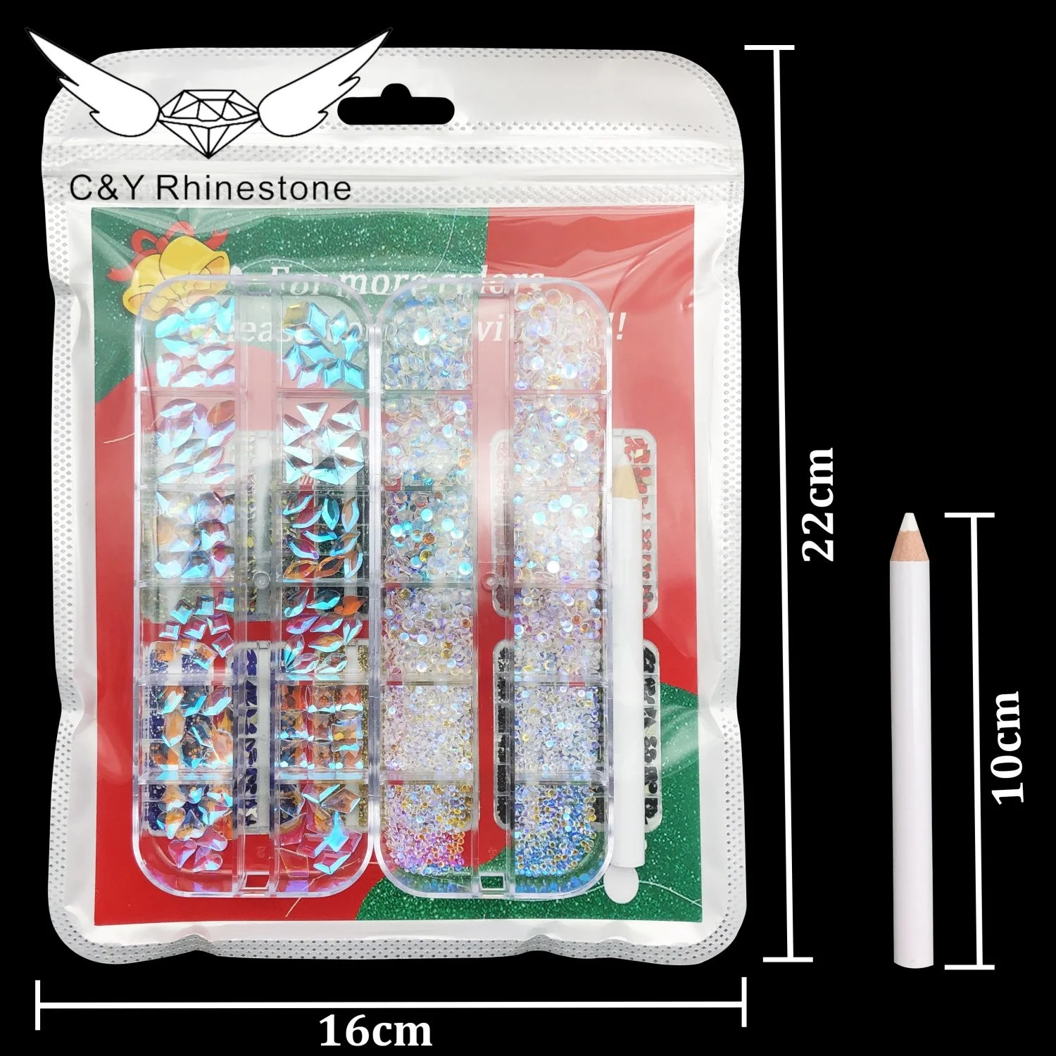 CY 12 Grids/Set Rhinestones Nail Art AB Color Crystal Kit Decoration Nail Diamonds