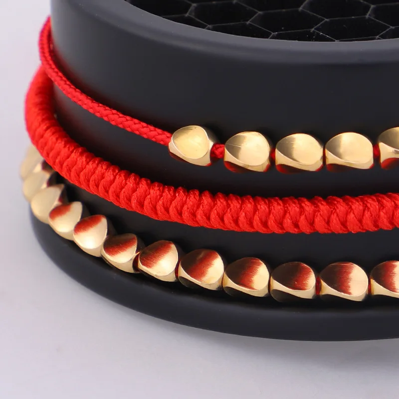 Wholesale Charm Copper Beads Handmade Braided Red String Cord Adjustable Knot Lucky Tibetan Buddhist Bracelet Jewelry For Women