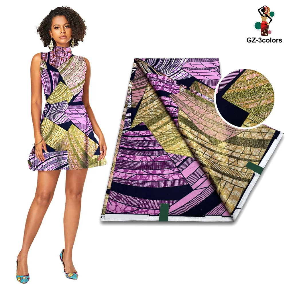New Arrival 100% Cotton Grand Super Gold Wax  Glitter Wax Print Fabric Ankara