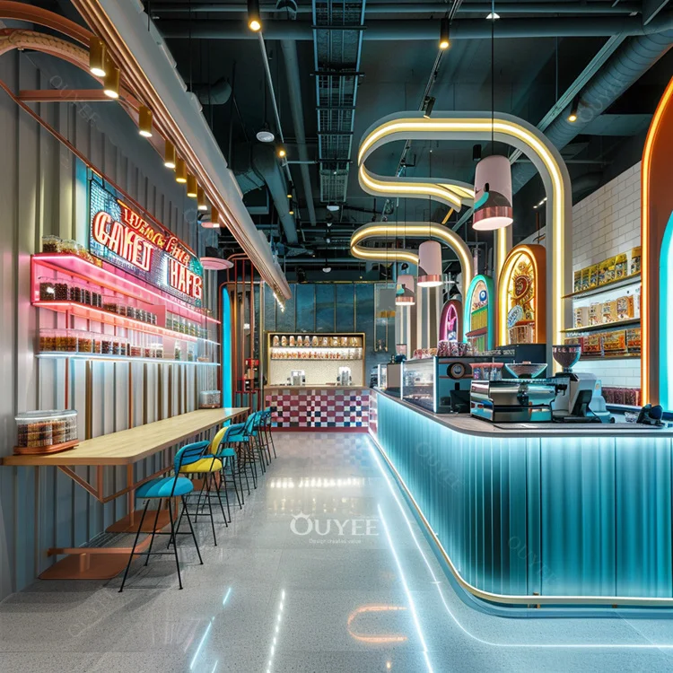 Store Fixtures Cafe Design Coffee Shop Cabinet Bubble Tea Display Coffee Shop Counters Coffee Kiosk