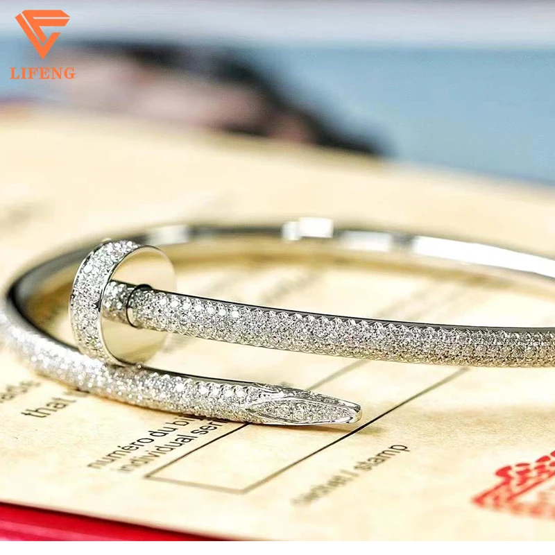 Lifeng jewelry 925 silver ladies Bangle Charm Bracelet Luxury Moissanite Bracelet pass diamond tester bracelet