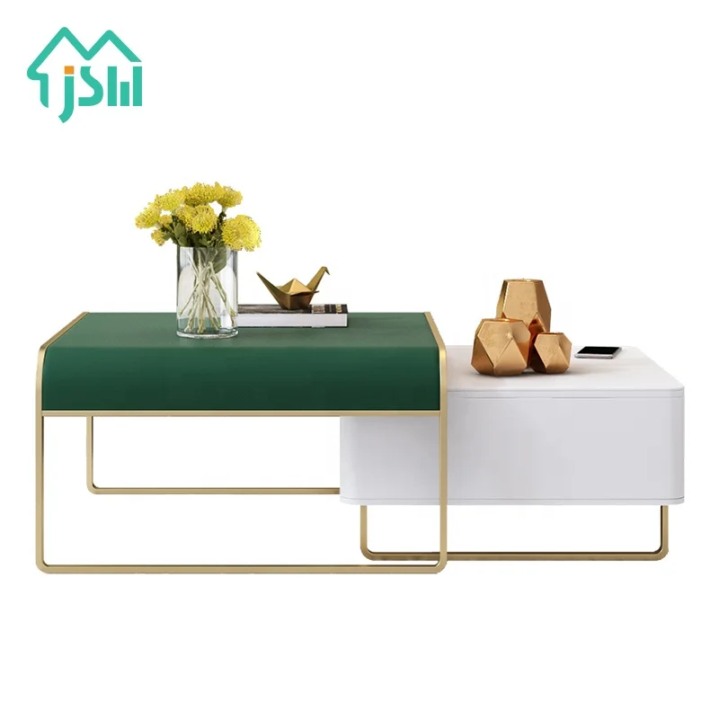 Hot Sales Modern Living Room Furniture Stainless Steel Leg Sectional Storage Square MDF Adjustable Coffee Table