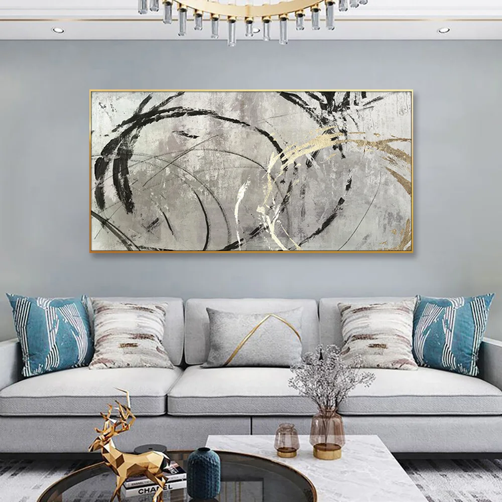 Abstract Gold-Framed Wall Art Oil Painting on Leaf Subject for Home Decoration Great Gift Idea