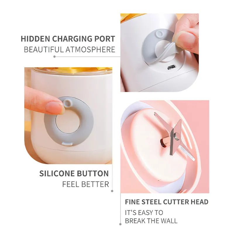 Custom USB Wireless Personal Mini Shakes and Smoothies Juicer Cup Portable Travel Juicer Blender