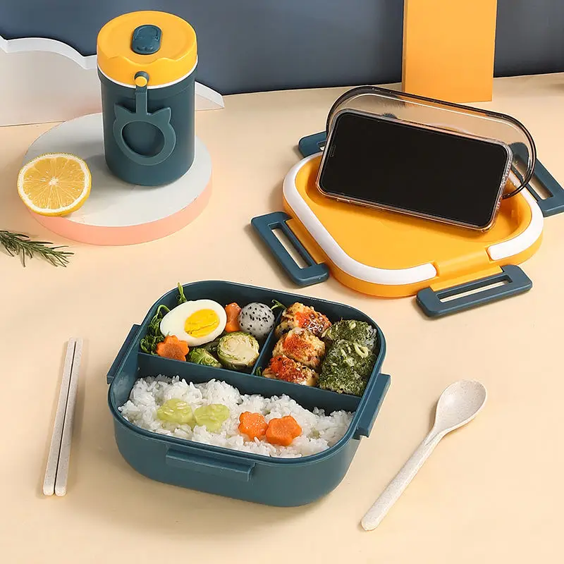 Square Lunch Boxes Large Capacity 1300ml Bento Box Food Storage Container with Kitchen Utensils