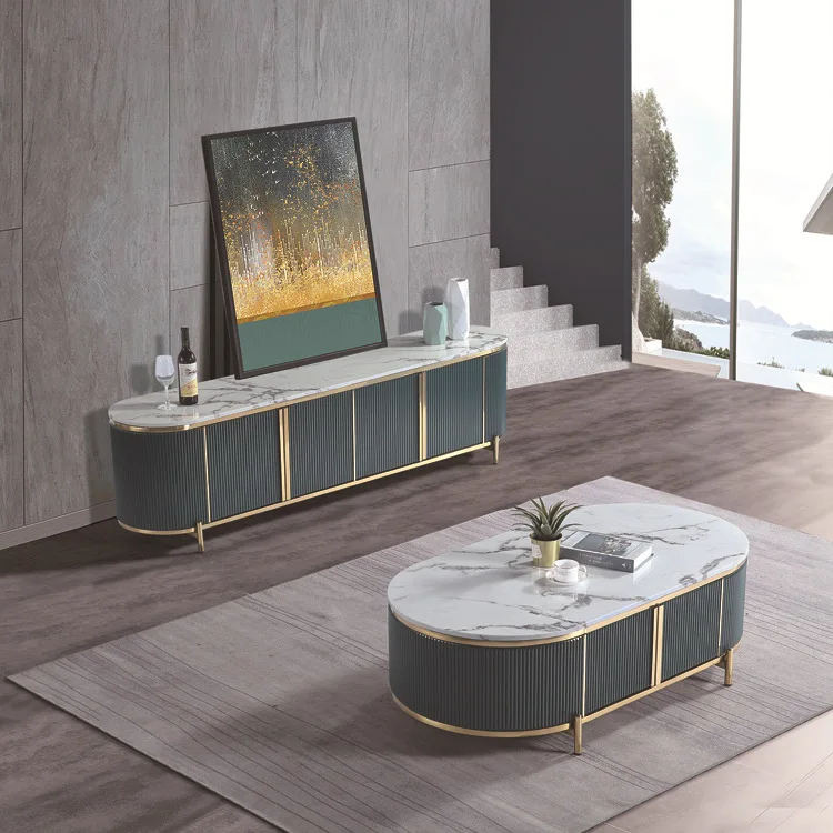 Modern luxury design dark grey marble top stainless steel living room furniture design TV table