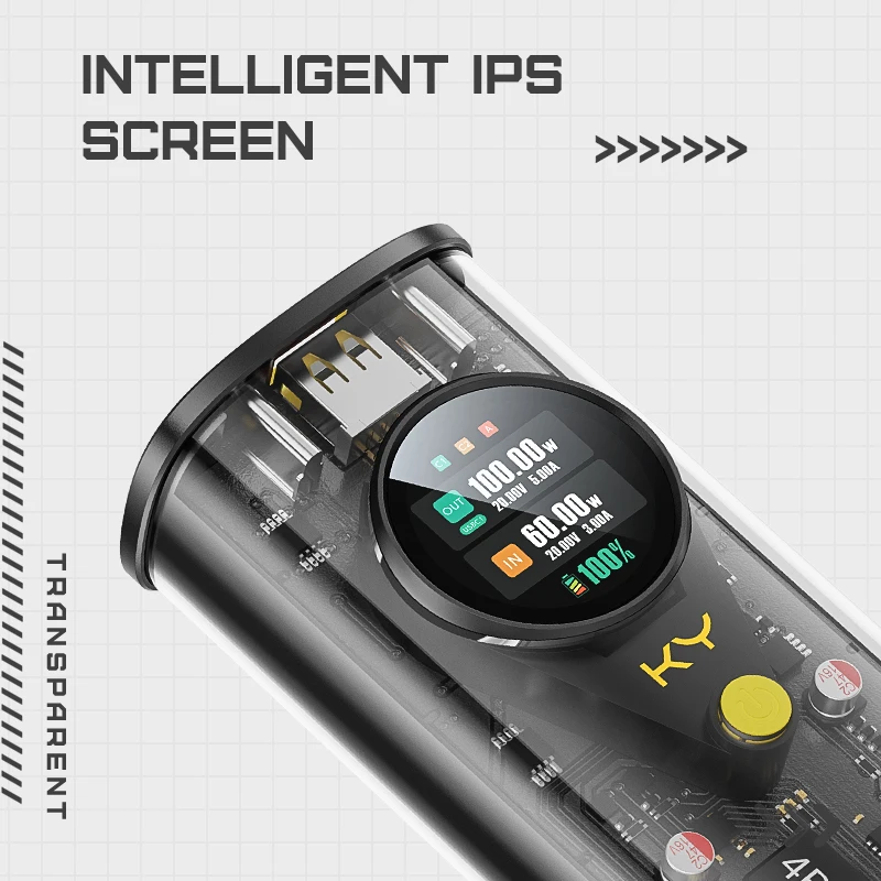 133W 20000mAh Larger Capacity Transparent Design Smart Power Bank with IPS Screen For Laptop Macbook