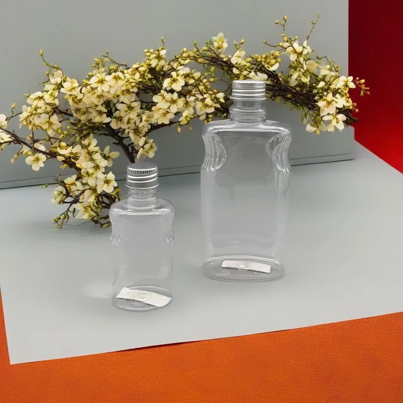 High Quality 65ml 330ml Mini Liquor Shape Flat PET Bottle 2oz 11oz Transparent Plastic Bottle With pump