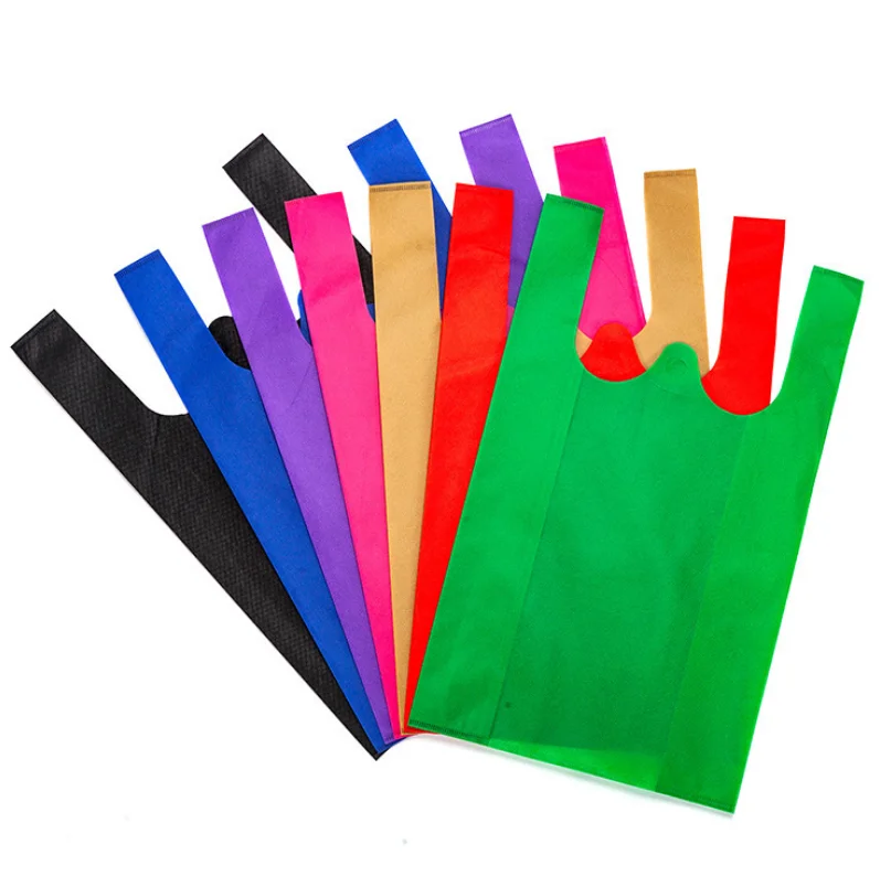 Portable eco non-woven fabric custom printed logo vest t-shirt tote shopping bag