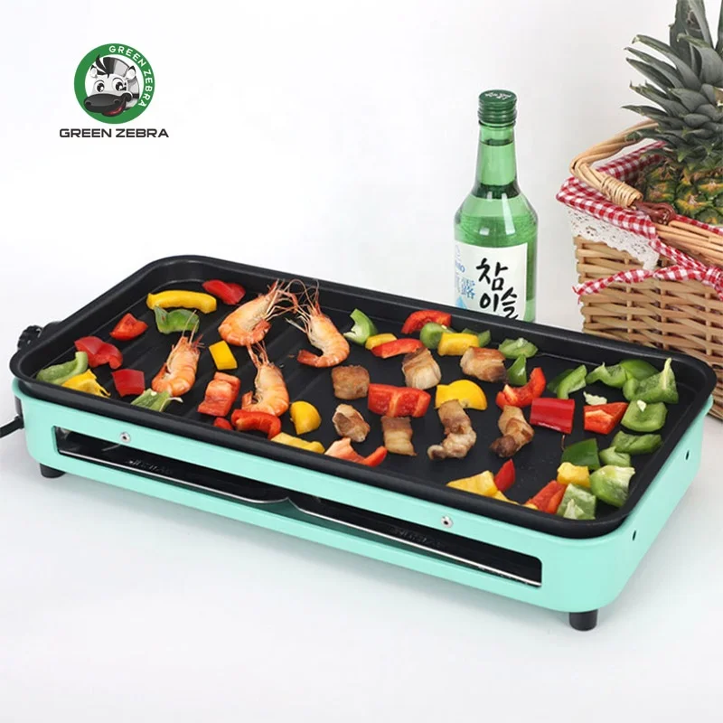 Multi-Function Green Household Portable Electric bbq Oven Pan Smokeless Korean Indoor Non Stick Electric Barbecue Grill