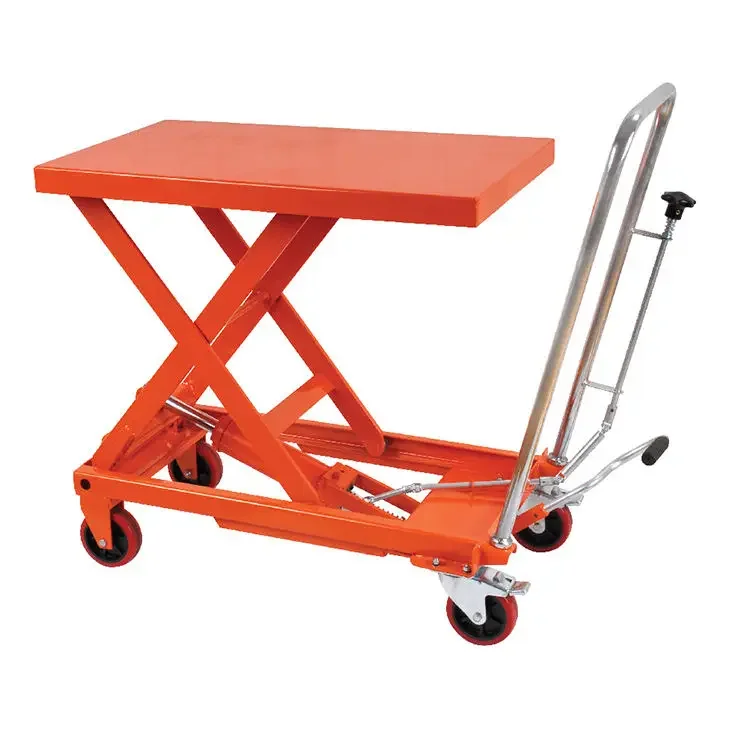 Hot Selling Max Lift Height 730mm High Quality Manual Hydraulic Double Scissor Lift Tables with Rollers