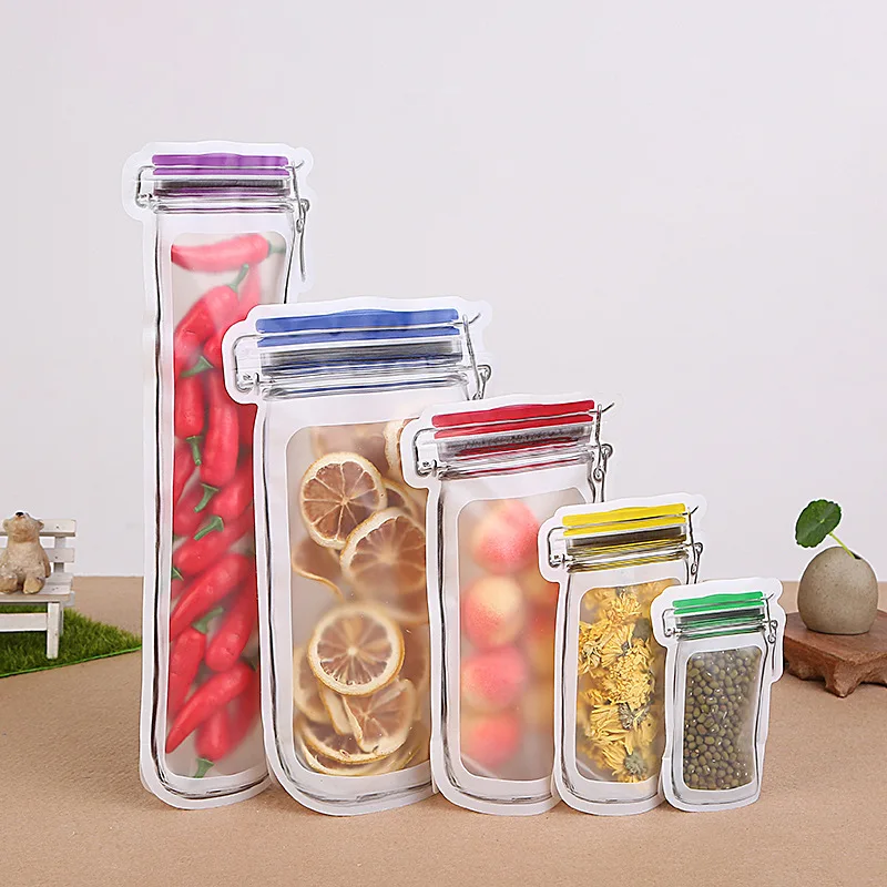 Wholesale Special Design Plastic Storage Bottle Shaped Stand Up Pouch Mason Jar Shaped Zipper Bag