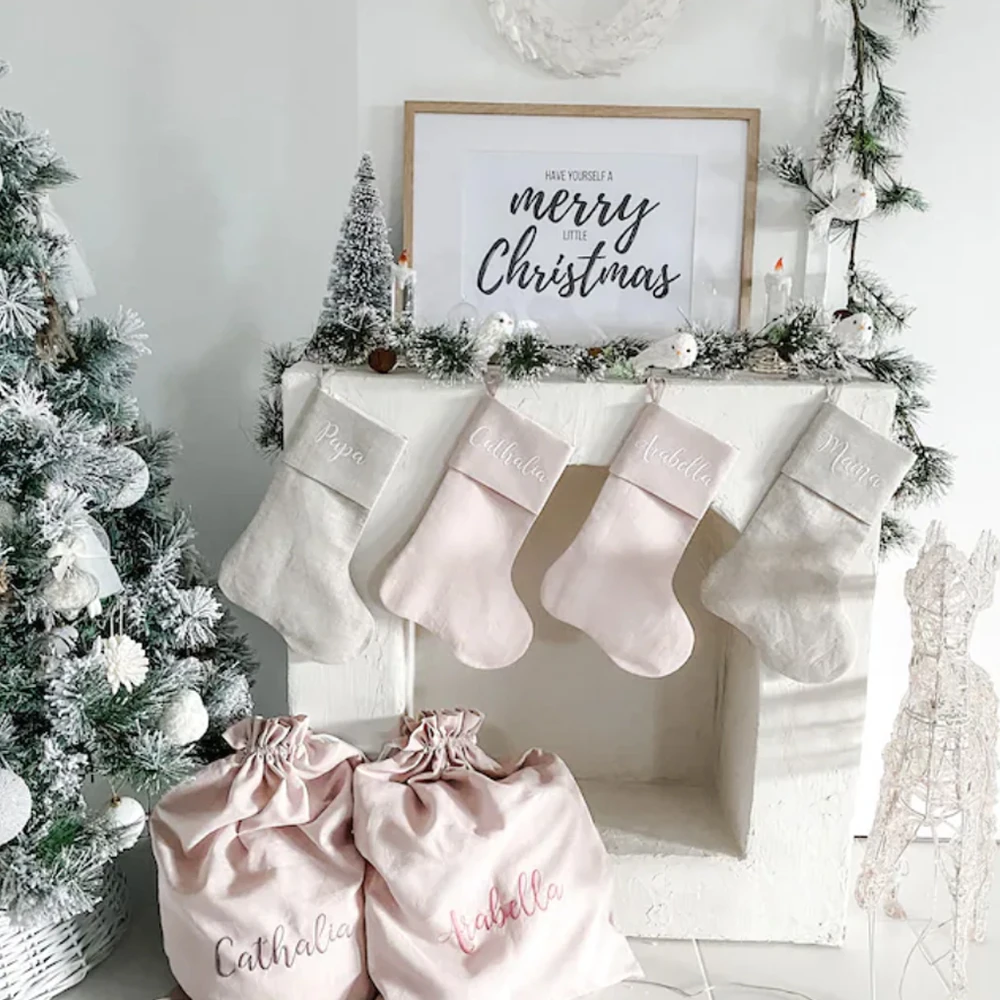 Wholesale Handmade Santa Gift Socks Pure Color Sublimation Christmas Stocking Luxury