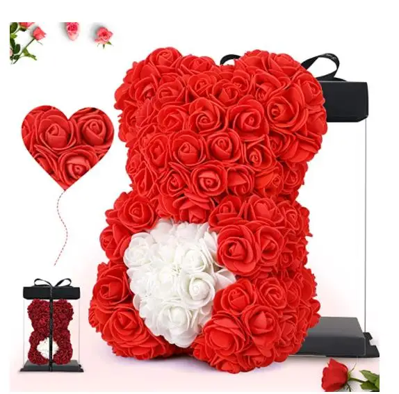 Love Coloured Plush Toy Roses flower For Bear With Gift Package Box 25cm Mini Pearl Little Bunny Rose Bears Heart Rose Bear