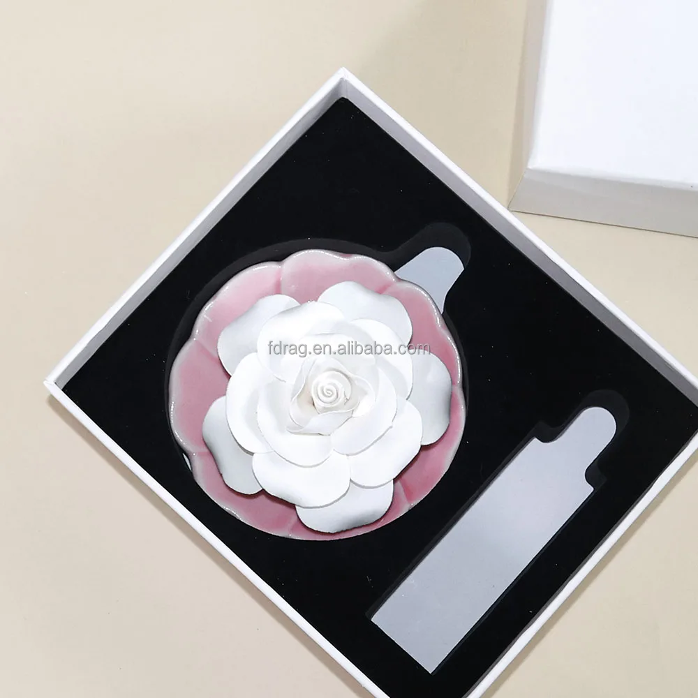 Custom Design Wholesale Gift Box Set Handmade Passive Plaster Rose Flowers Shape Essential Oils Aroma Diffuser with Tray