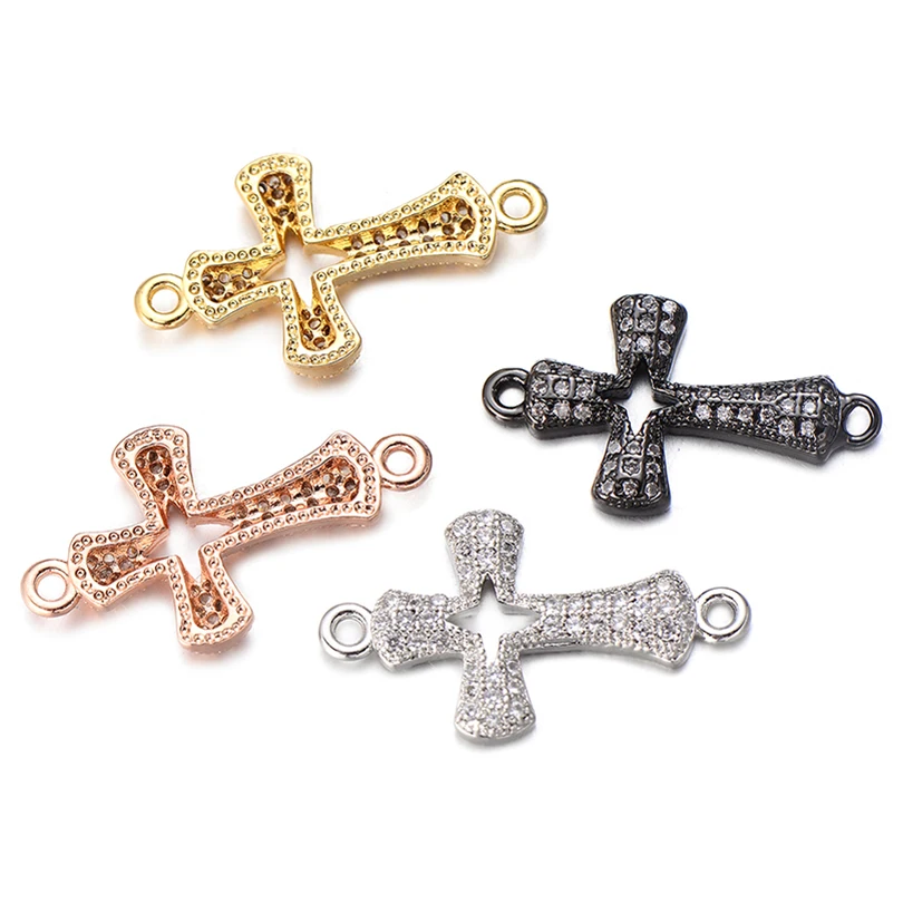 Women Handmade Bracelet Necklace Accessories White CZ Cross Charms for Jewelry Making Micro Pave Clear Zircon Bead Charm