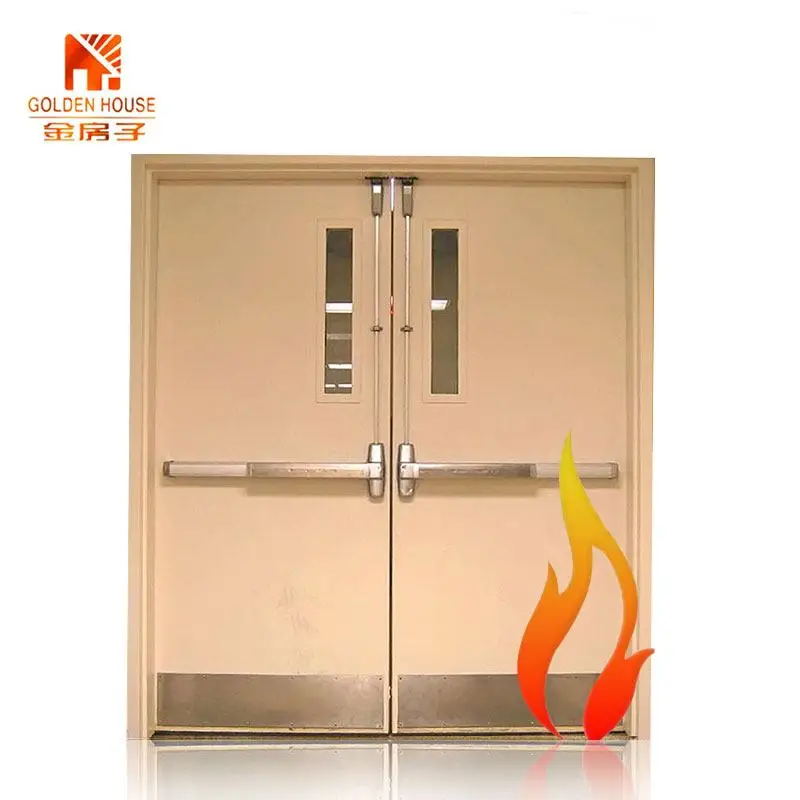cheap price commercial metal double leaf fire protection doors steel security fire rated exit steel door with panic bar