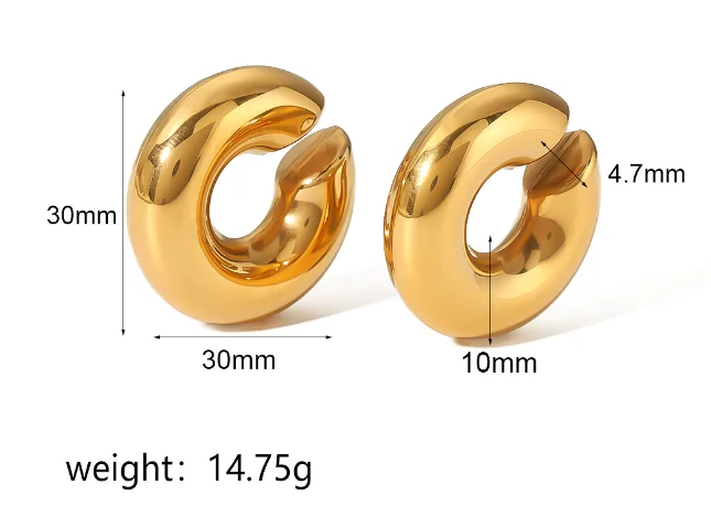 Stainless Steel Thick Cylindrical Tube Hollow Ear Clip Earrings 18K Gold Non-Fading Earrings Wholesale