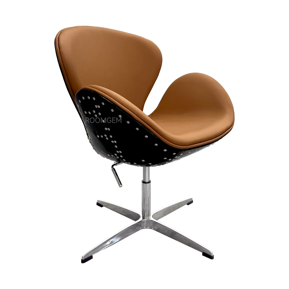 Foshan Aluminum Back Aviator Armrest Design Swivel Leather Living Room Seating Armchairs