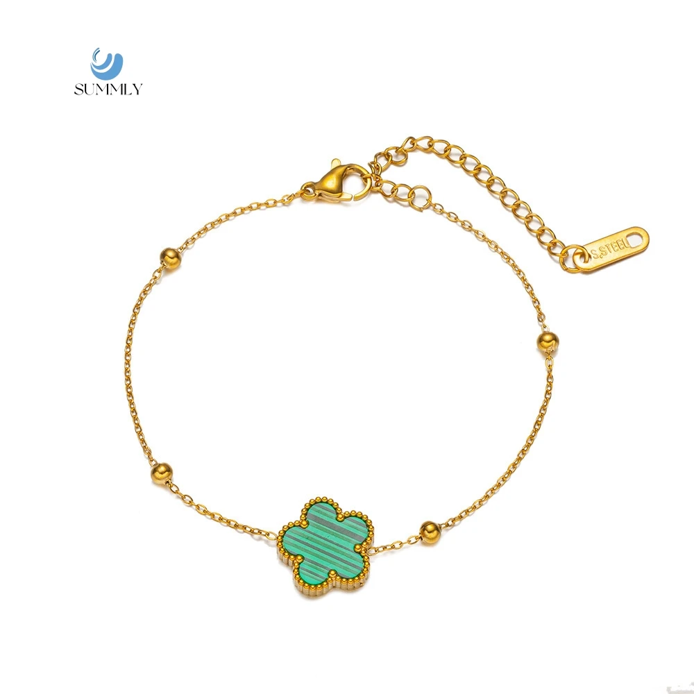 SUMMLY Vintage Shell Clover Flower 18K Gold Plated Stainless Steel Bangles Fashion Jewelry Bracelets