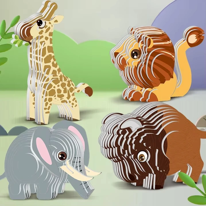 hot selling Kids Paper Puzzles Animals Shark Santa DIY Tyrannosaurus Rex Dinosaur 3D Puzzle Toy
