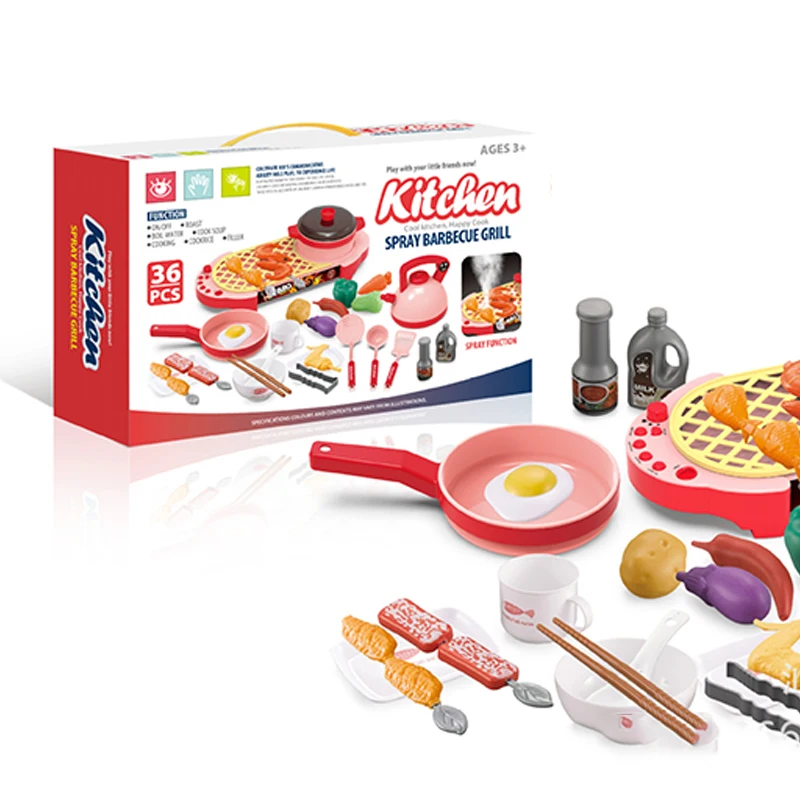 Kids Kitchen Playset with With LED Sound and Sprayer Kitchen Pretend Play BBQ Toys Set Kitchen Toys