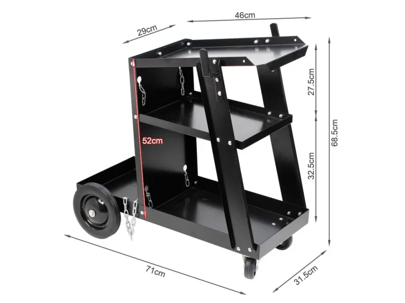 WT4221 Welder 3 Tiers Rolling MIG Universal Gas Cylinder Chain Steel Welding Machine Trolley Cart