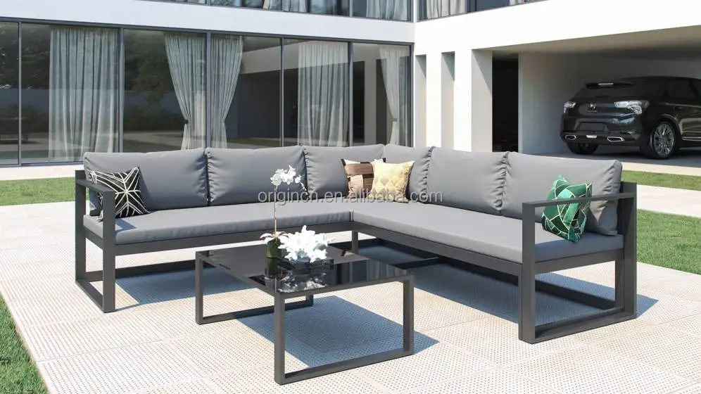 Hot sectional design outdoor L shape patio furniture  sofa set corner aluminium garden