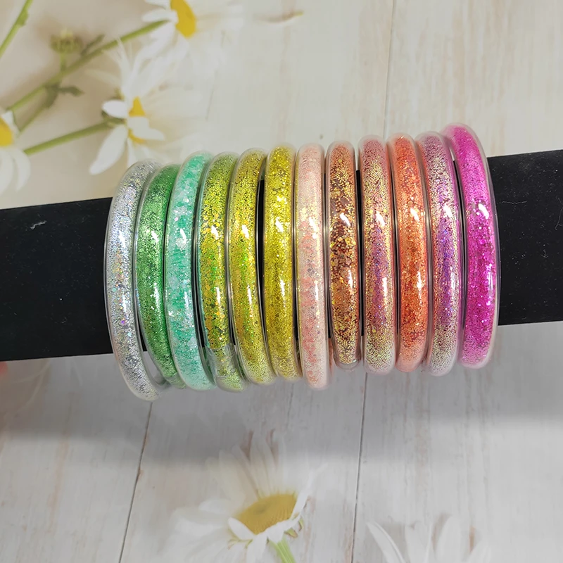 Woying Silicone Jelly Girl Medium Bangle Buddhist Coloful Gold Powder Transparent Temple Thick Tube Clear Charm Bracelet
