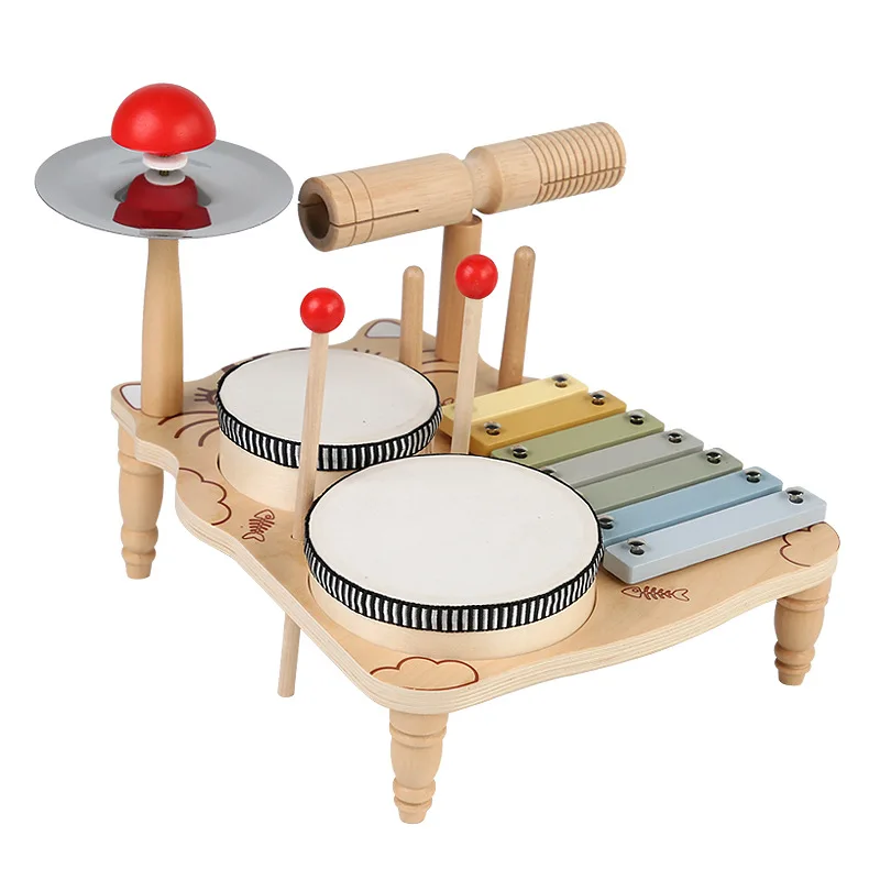 Children wooden Orff music percussion instruments harp percussion gongs baby hand drum toys for boy and girl