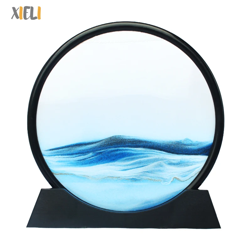 Moving Sand Art Picture Round Glass 3D Deep Sea Sandscape in Motion Display Flowing Magic Sand Frame for Craft Gift