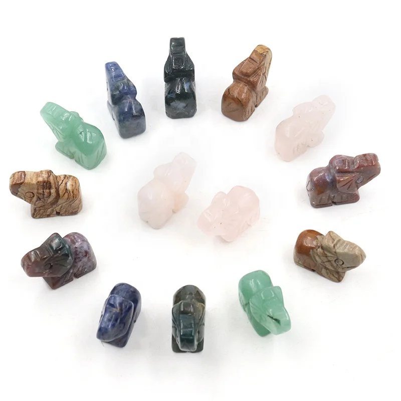 Mini Natural crystal stone carved elephant figurines handcraft indoor decorative gemstone elephant statue
