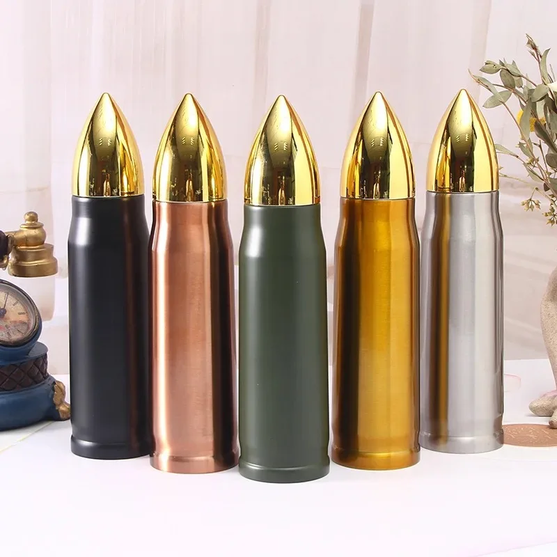 2023 Hot Custom 350ml500ml Rifle Style Lovers Gifts Souvenir Bullet Shaped Vacuum Thermo Flask Water Bottle