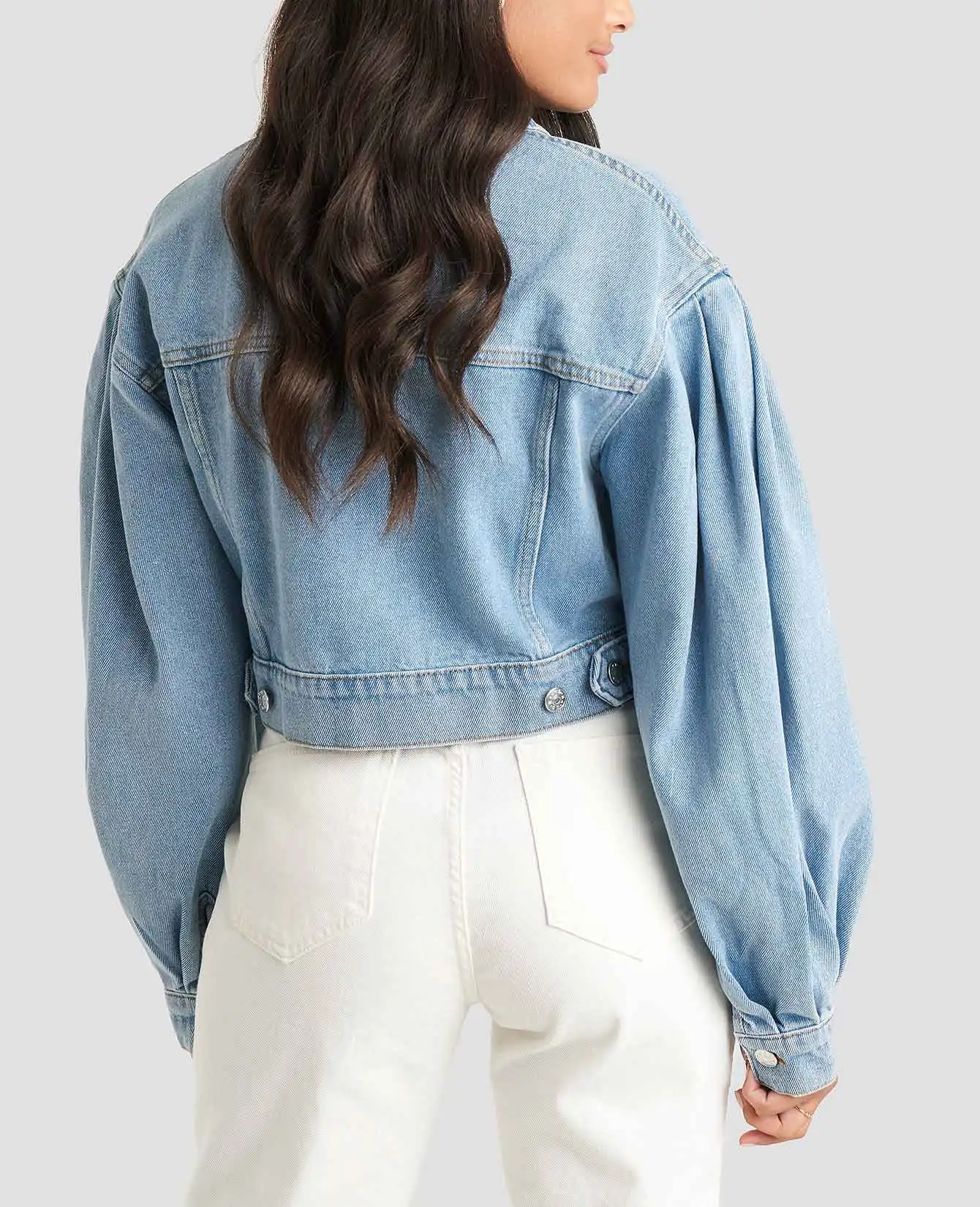 
Women custom long sleeve single-breasted short classics blue jeans jacket 