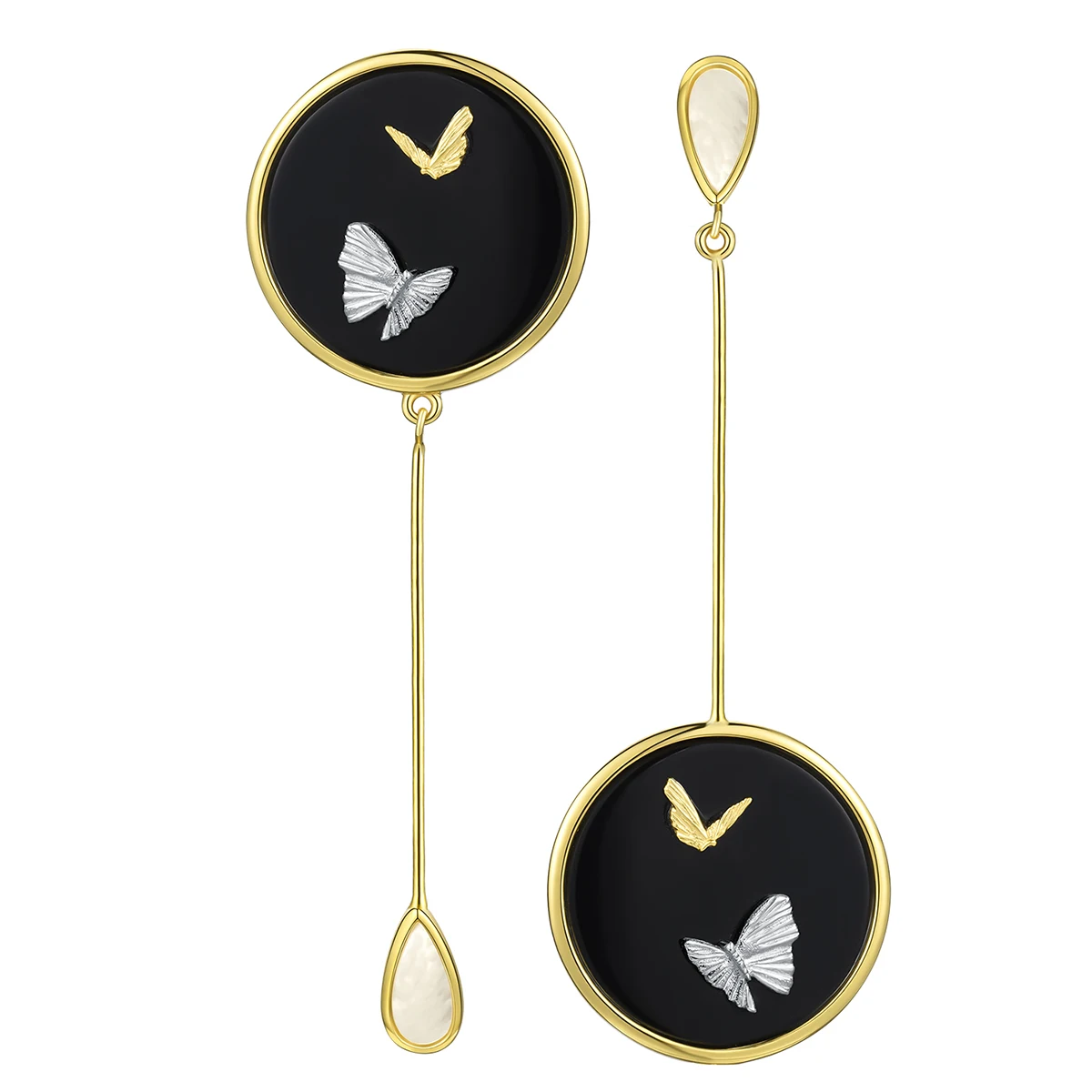 Luxury Natural Agate Stone Flying Butterfly Asymmetrical Long Dangle Earrings 925 Sterling Silver 18k goldfine jewelry for women