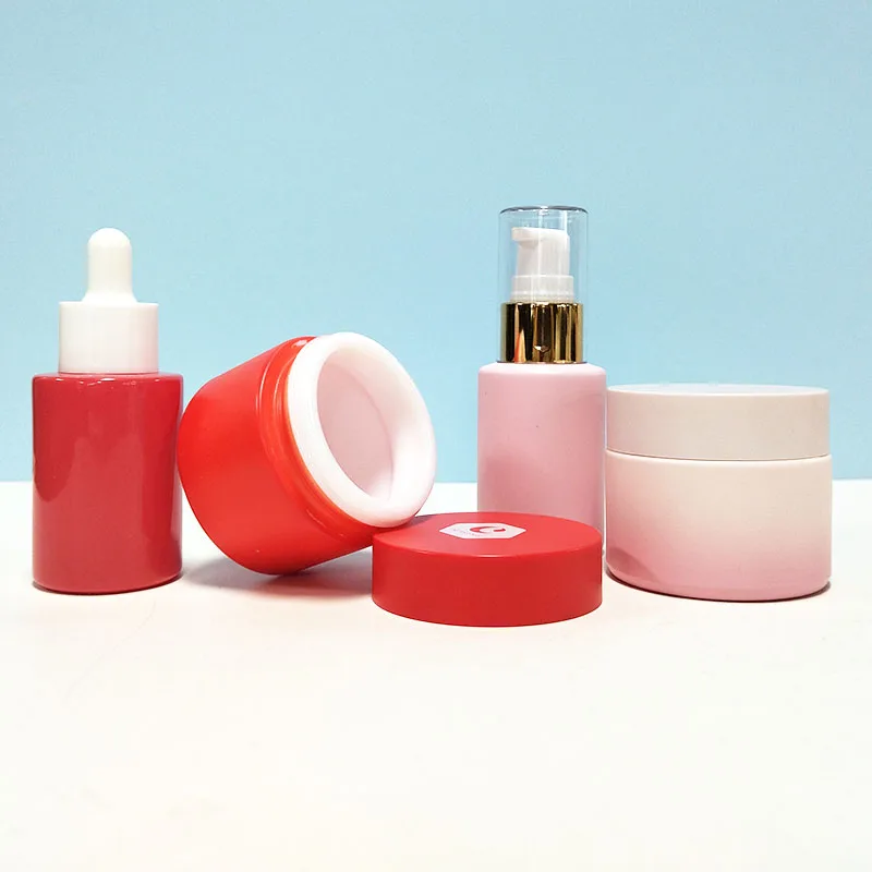 Матовый розовый флакон с логотипом на заказ, 1 унция, 60, 50 г, 30, 100 мл, белая фарфоровая стеклянная бутылка с опалом, банки для крема для лица и глаз из матового стекла