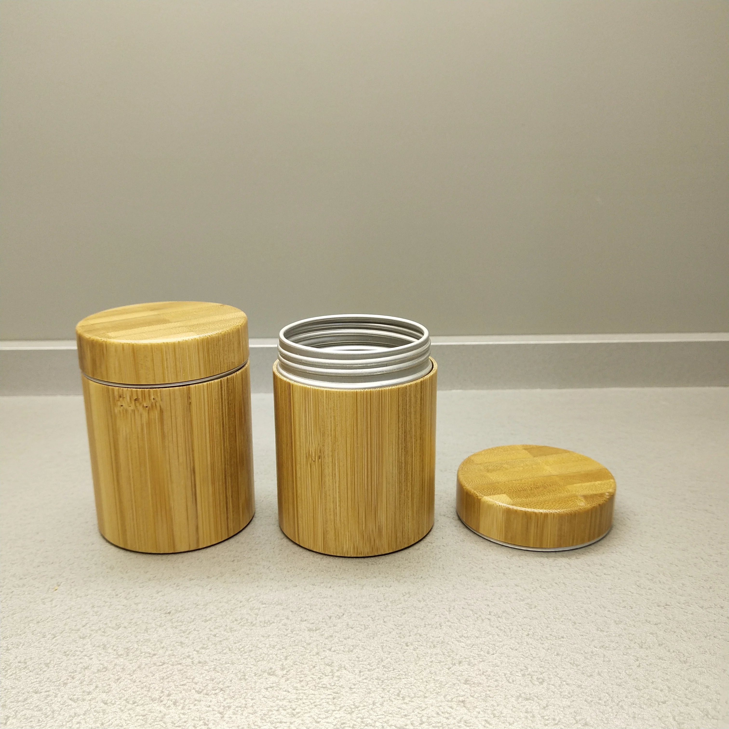 Bamboo Cosmetic jar 50g Luxury Container  With Aluminum intterior aluminum bamboo cream jar
