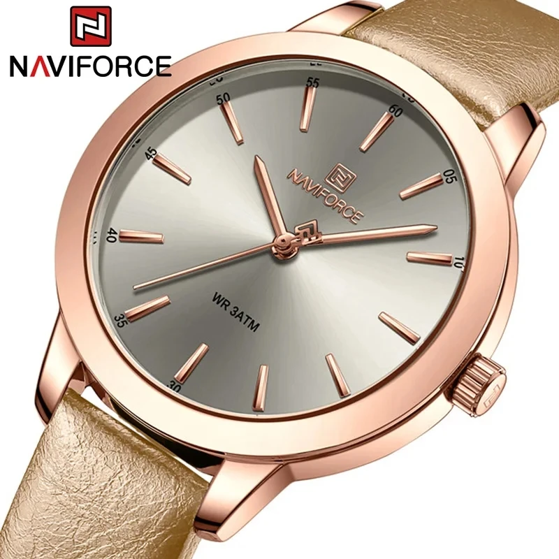 NAVIFORCE 5025 Classical Leather Wristwatch New Arrival Fashional Ladies Minimalist Watch 30M Waterproof Japan Movt High Quality