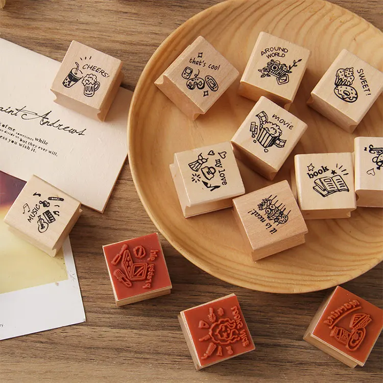 Custom Small Wooden Engrave Stamps Set for Children 4PCS/SET