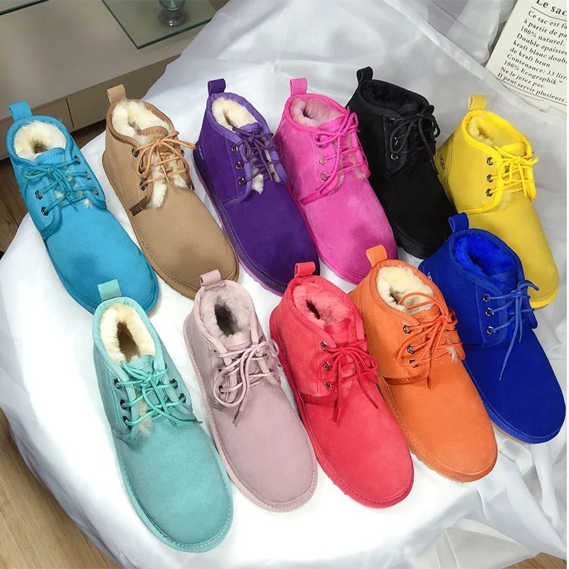 
2020 Fashionable Design large size men and women sheepskin snow boots autumn winter ankle with real wool boots 