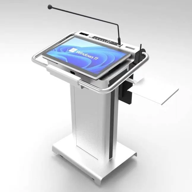 Electric Height Adjustable Podium Aluminum Body Main Screen Windows & Second Front Android Interactive Speech Stand