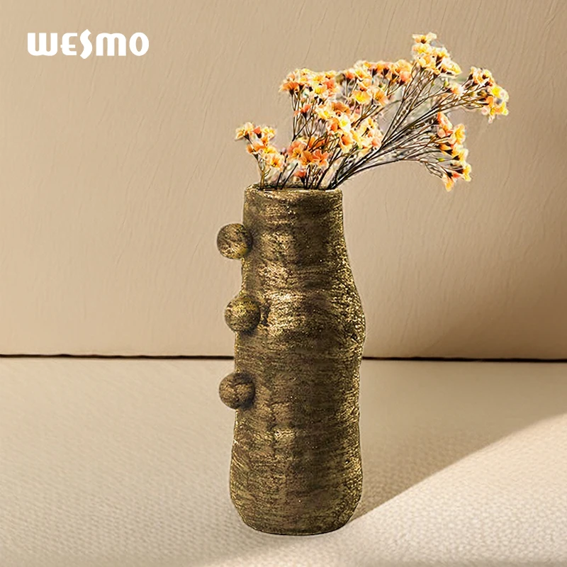 Luxury archaize color spray painting resin gold flower vase table decoration for home plant pot vase desk decor